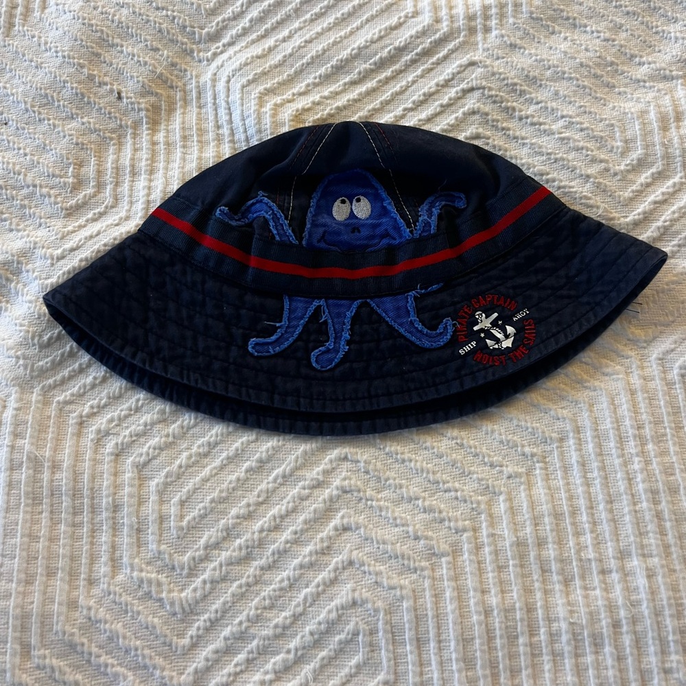 Navy‎ Blue Kids Bucket Hat with Octopus Design